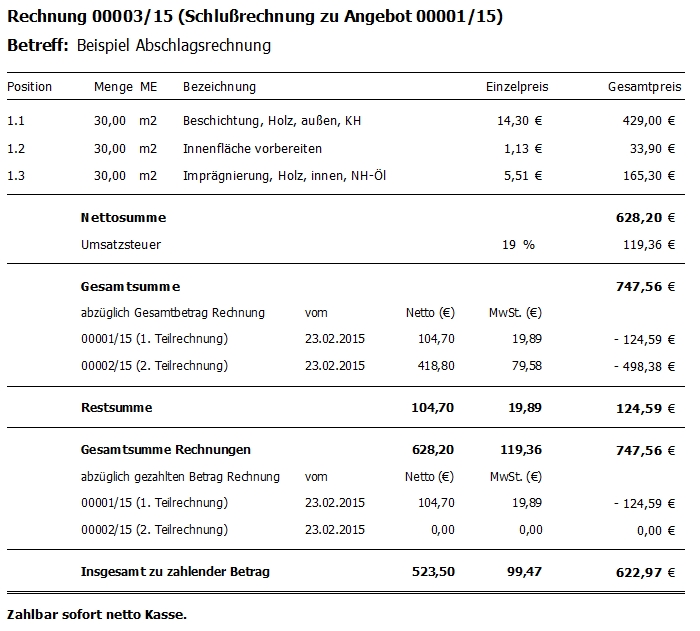 Rechnung kumulieren